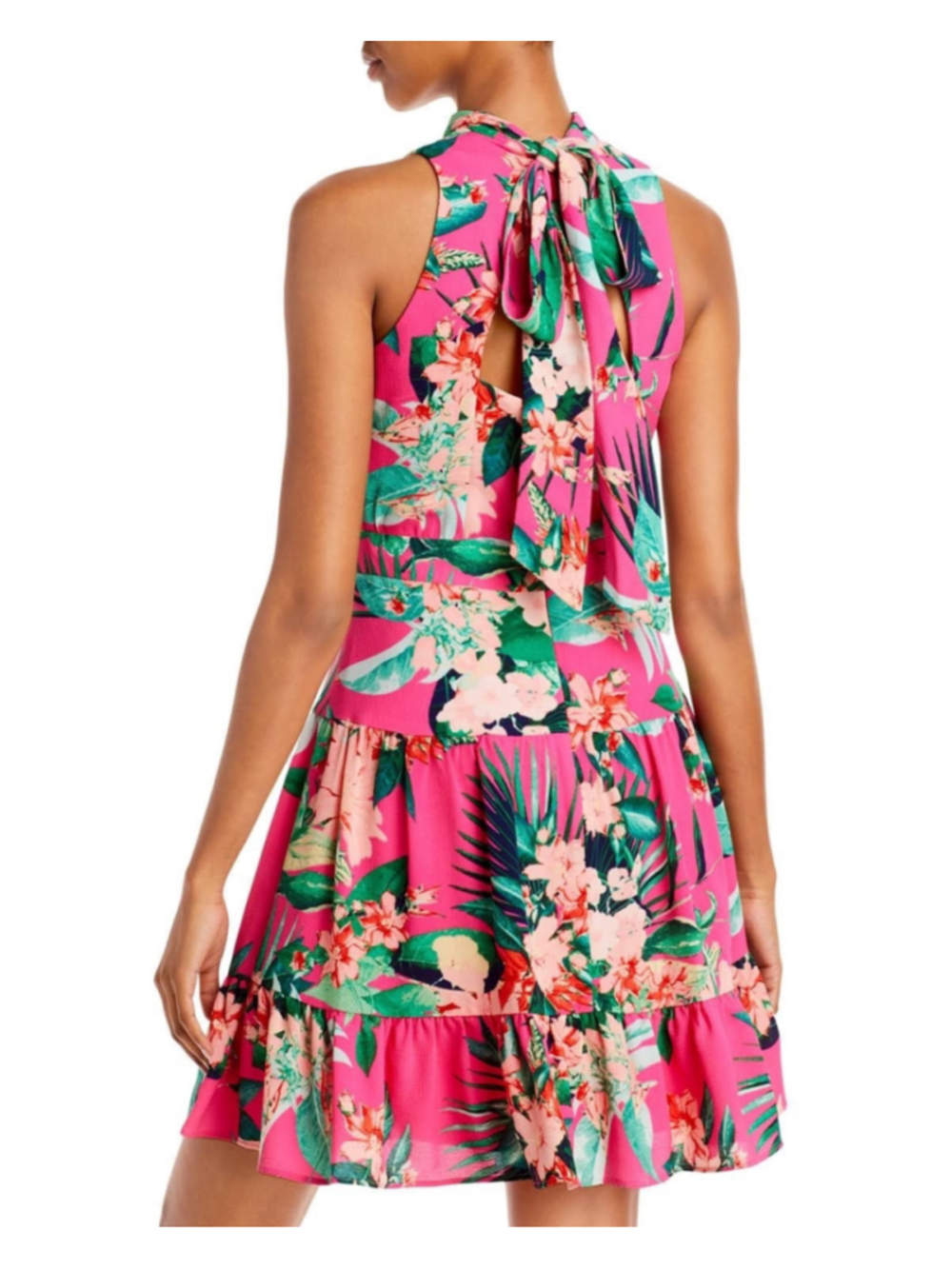 Eliza J Tropical Floral High Neck Tiered Fit & Flare Dress Pink Size 18 - Picture 2 of 9